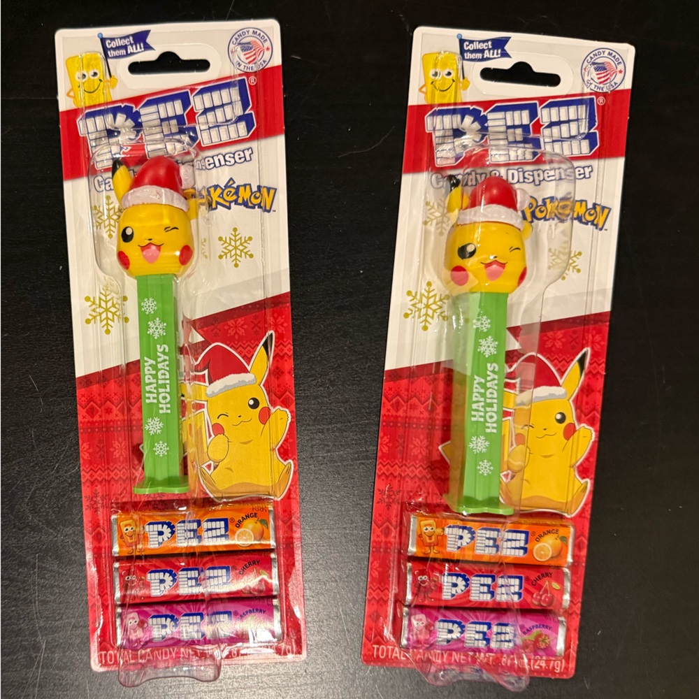 PEZ Pokemon PIKACHU - Happy Holidays Christmas Dispenser Limited Edition x2
